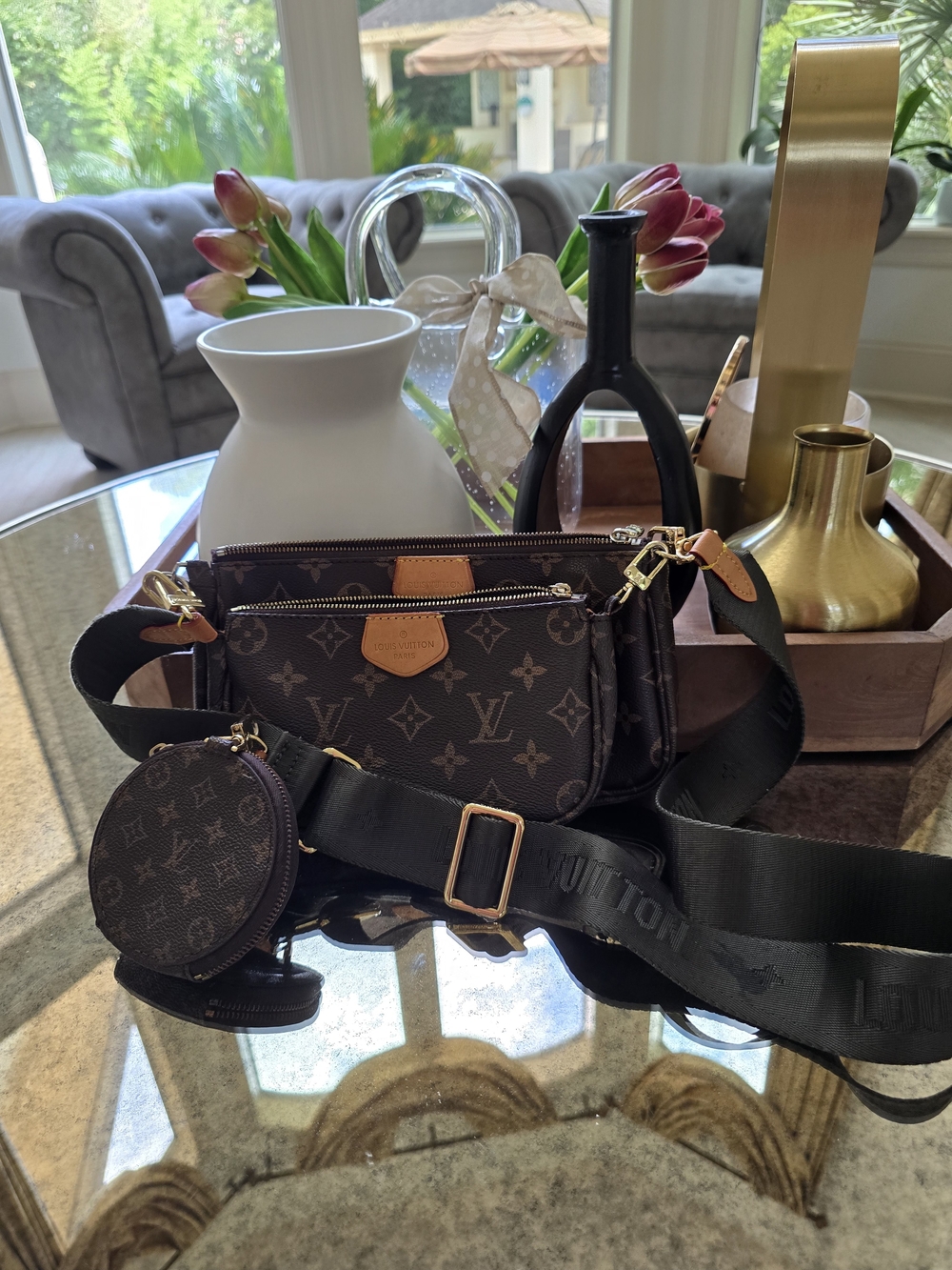Louis Vuitton Brown Monogram Multi-Pouch Crossbody Bag with Black Strap